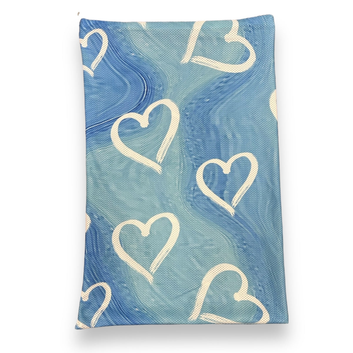 Blue Painted Hearts Mesh Sock Bag – keeps socks paired, summer camp bunk essential, Bee Bee Designs.