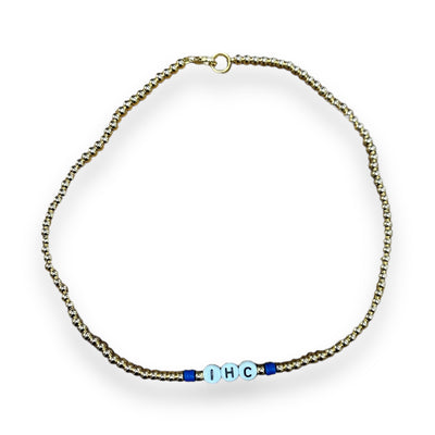 Gold Beaded Camp Name Necklace