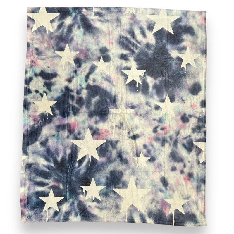 Bleached Dye Dripping Stars Fuzzy Throw Blanket