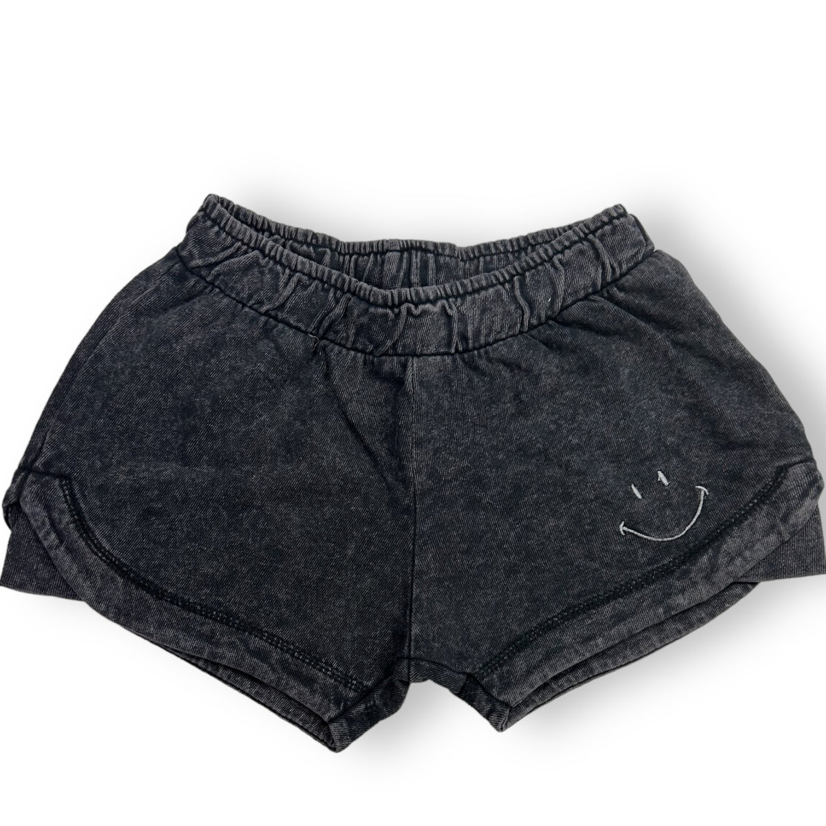 Washed Out Black Shorts with Smiley Embroidery - Bee Bee Designs