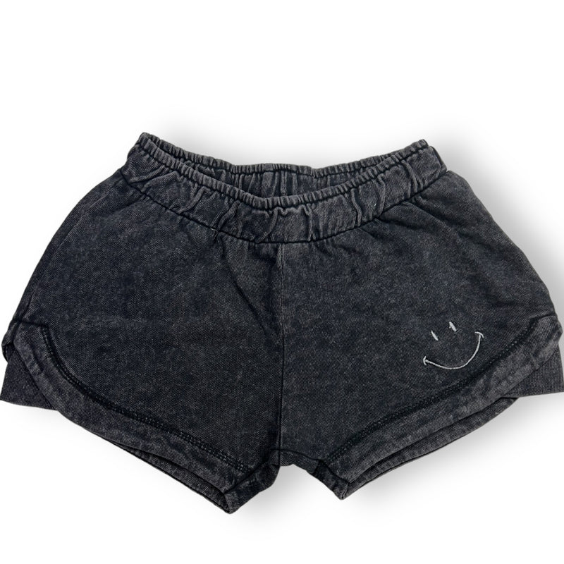 Washed Out Black Shorts with Smiley Embroidery