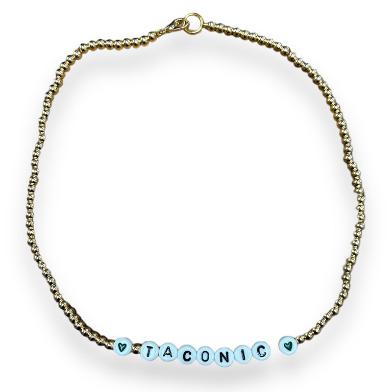 Gold Beaded Camp Name Necklace