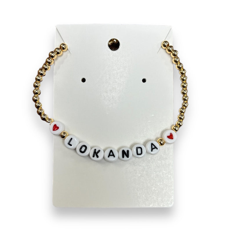 Gold Beaded Camp Name Necklace