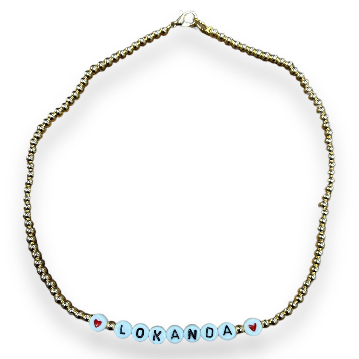 Gold Beaded Camp Name Necklace - Bee Bee Designs