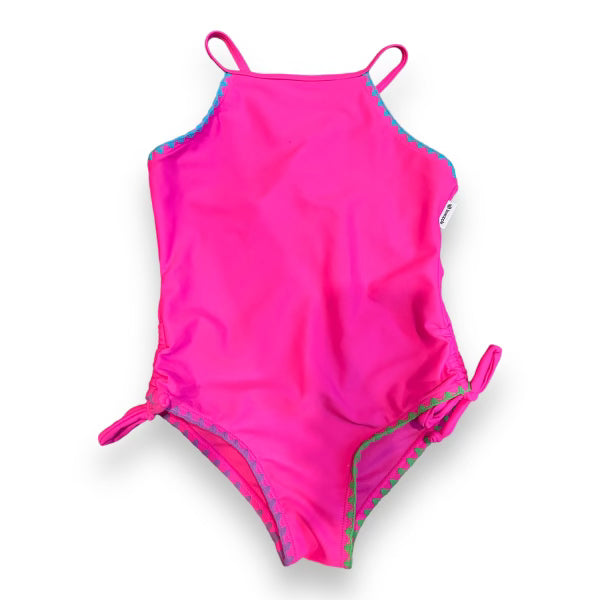 Verity Pink Halter Bathing Suit with Embroidery Stitches - Bee Bee Designs