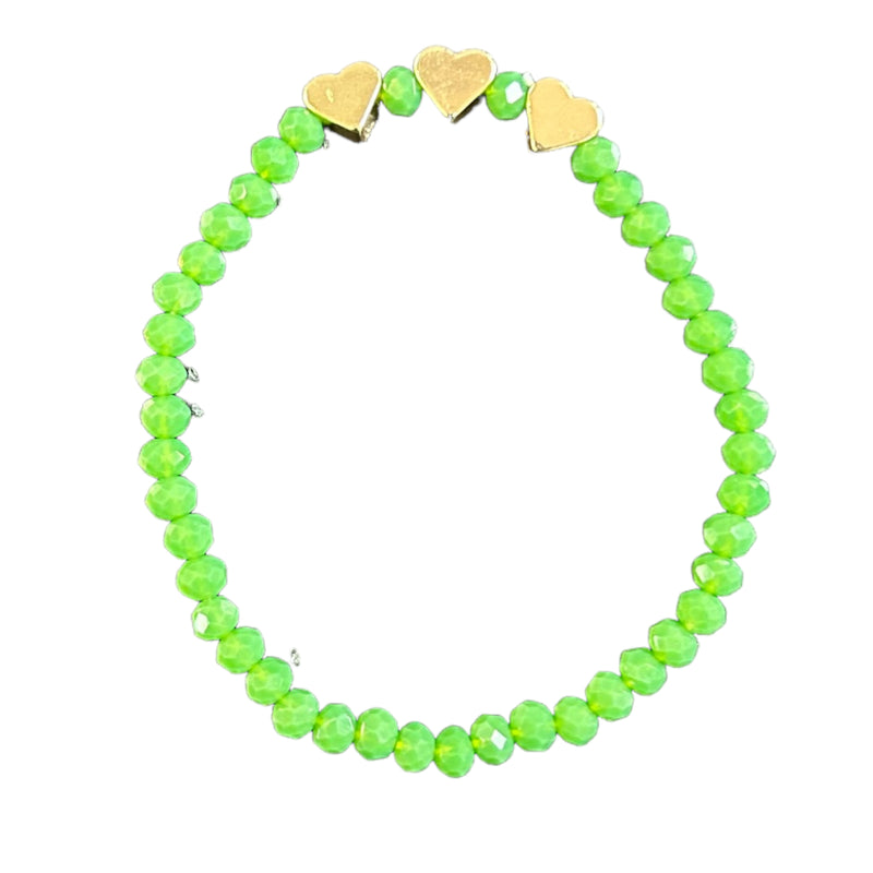 Green Color War Beaded Bracelets With Gold Hearts