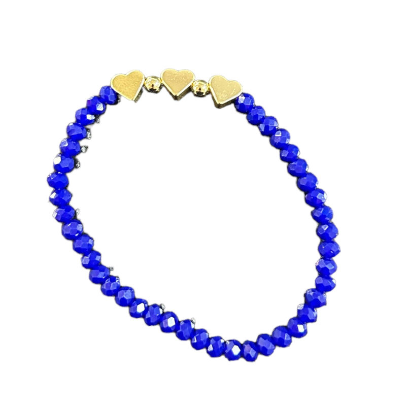 Blue Color War Beaded Bracelets With Silver Hearts