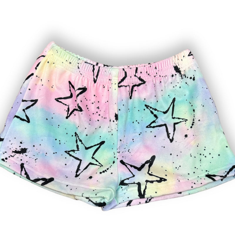 Pastel Splatter Stars Fuzzy Shorts