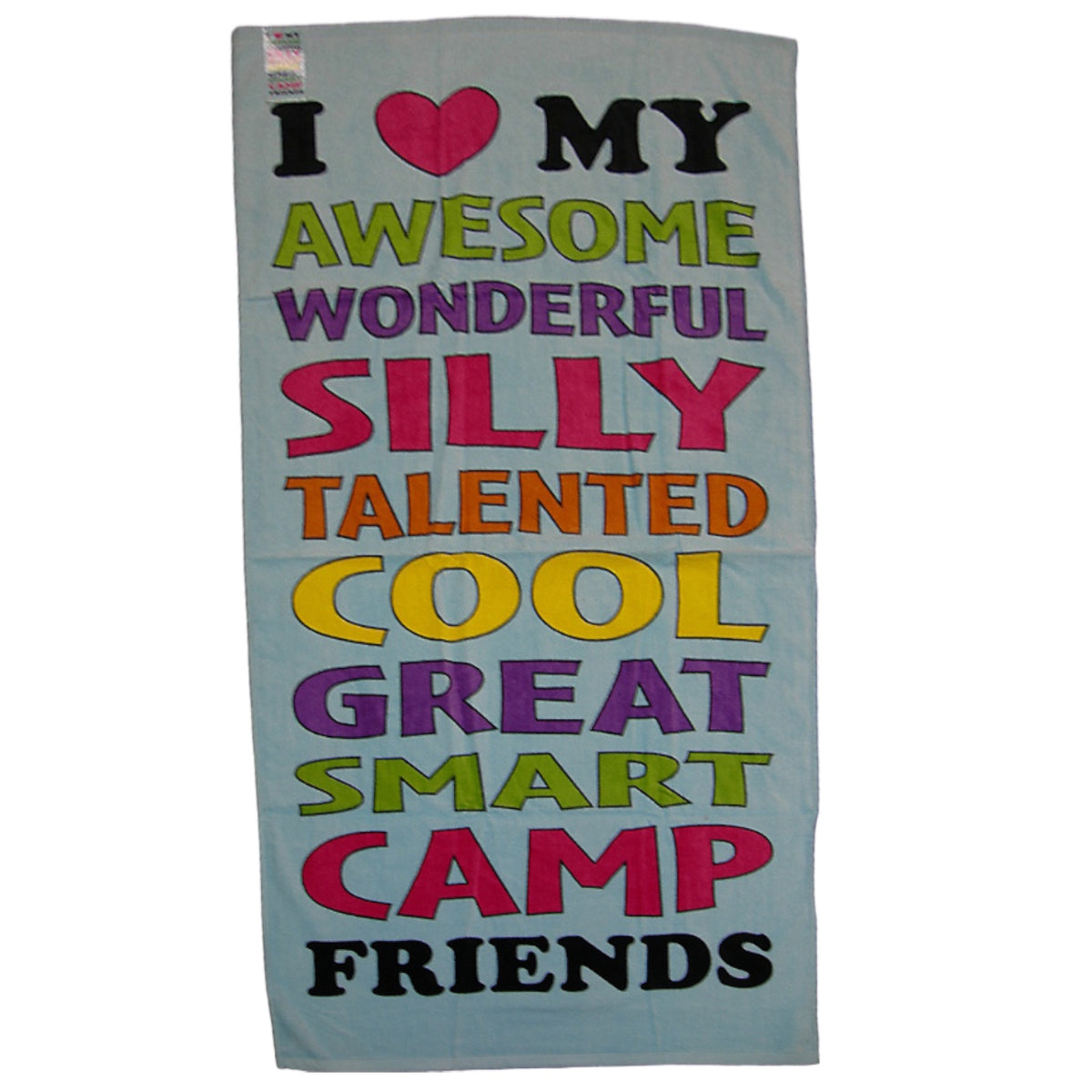 I love My Camp Friends Towel camp towel – smiley hearts/flowers – perfect for lake days and camp showers.