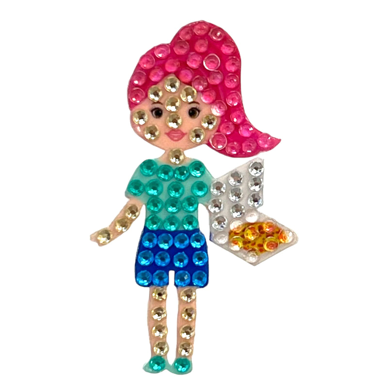 Pizza Girl Stickerbean – collectible StickerBean for trading + decorating at sleepaway or overnight camp by Bee Bee Designs