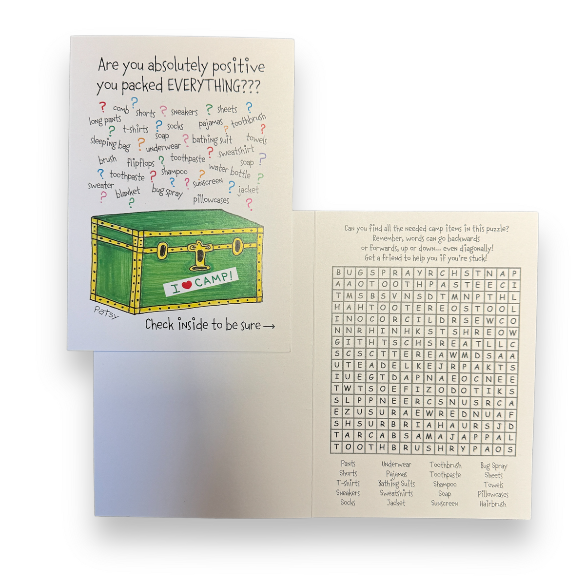 Trunk Word Search Camp Card - Bee Bee Designs
