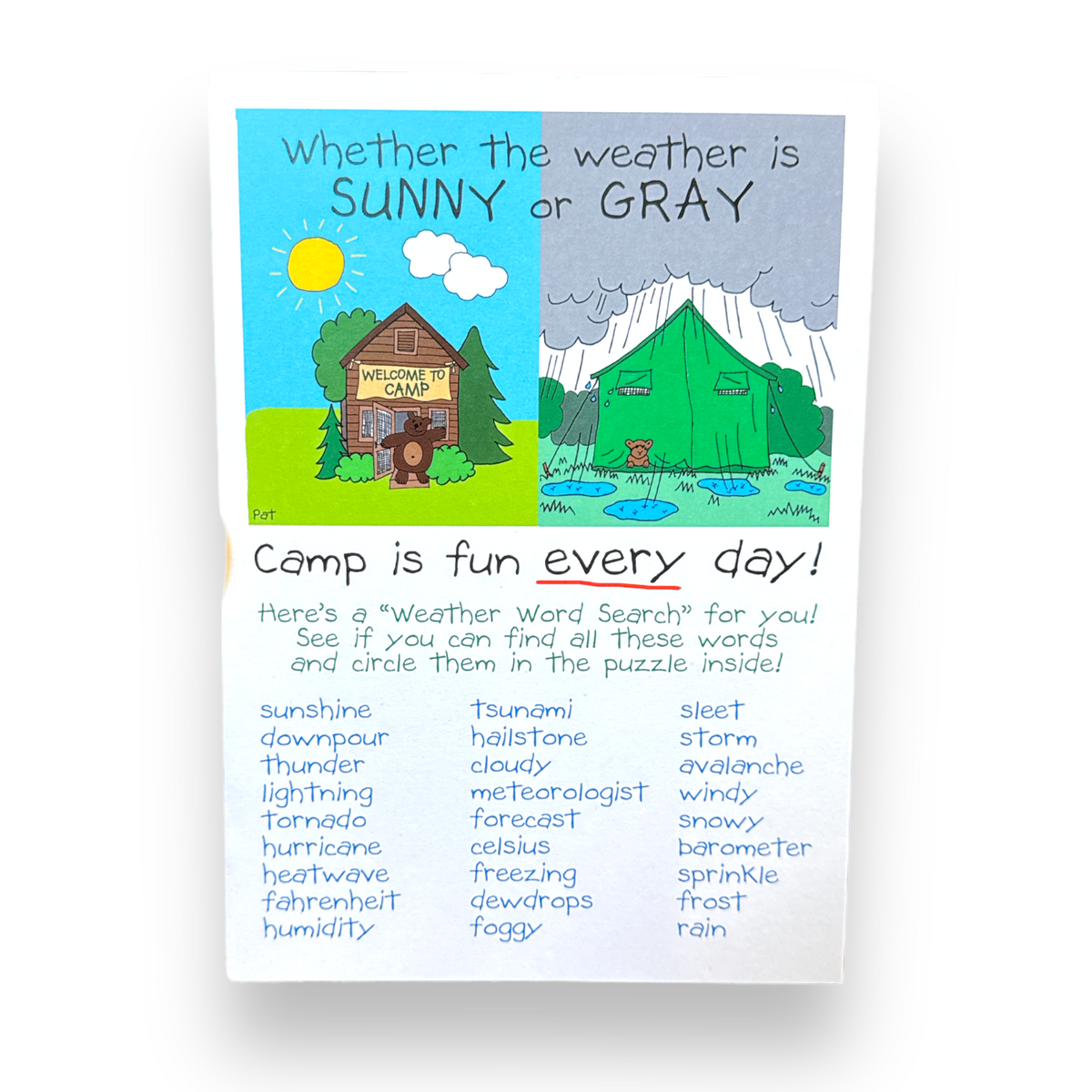 Weather Word Search Camp Card - Bee Bee Designs