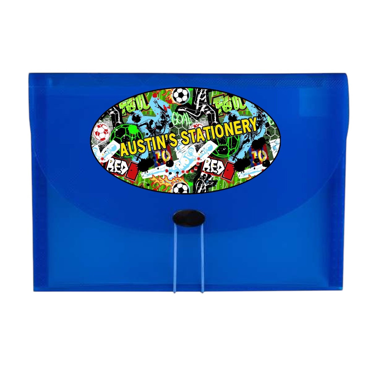 Graffiti Soccer 7-Pocket File – 7-pocket camp letter organizer for stationery and stamps by Bee Bee Designs