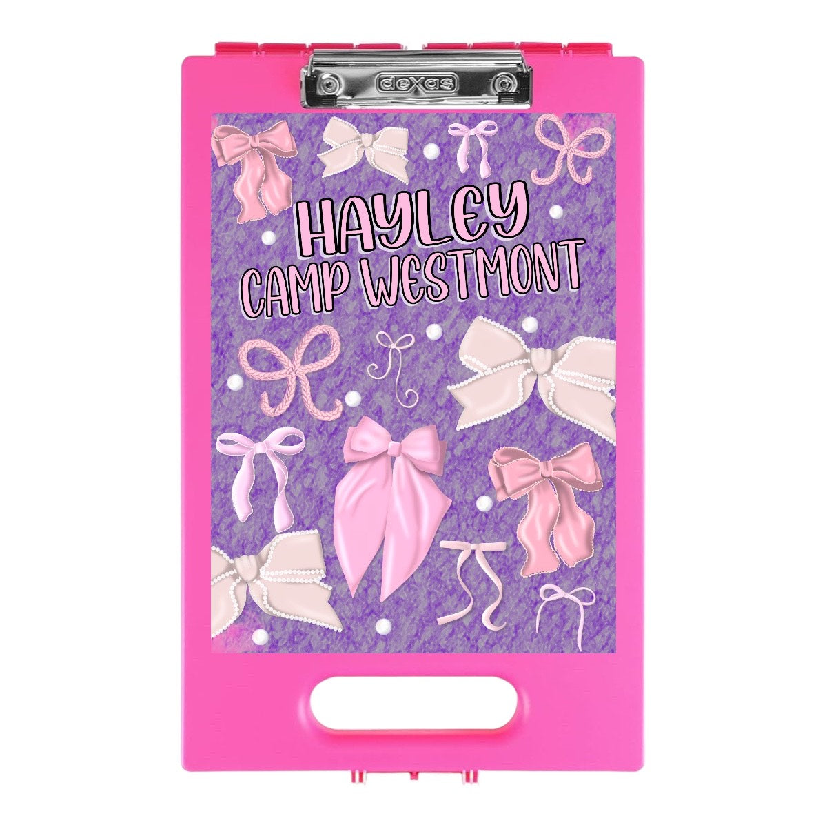 Coquette Bows Clipboard – storage clipboard for writing camp letters at sleepaway or overnight camp by Bee Bee Designs