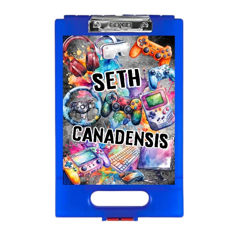 Gamer World Clipboard – storage clipboard for writing camp letters at sleepaway or overnight camp by Bee Bee Designs