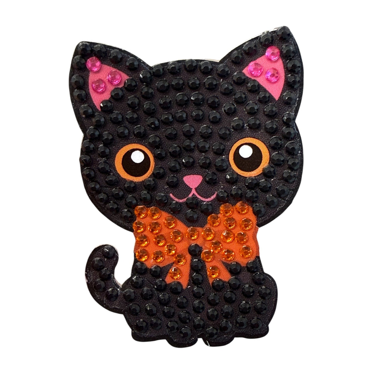 Onyx Black Cat Stickerbean Squad: rhinestone sticker of a black cat with an orange bow