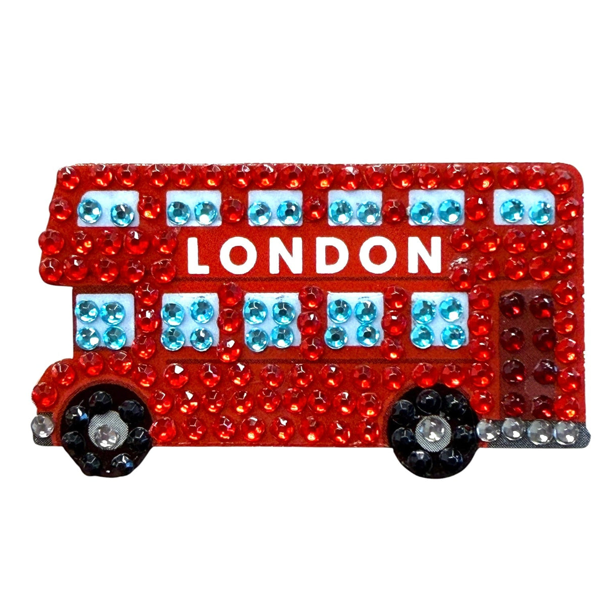 Double Decker Stickerbean: red London bus rhinestone sticker with the word LONDON