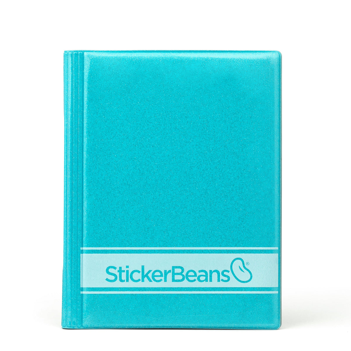 Turquoise StickerBeans sticker book with a light blue band