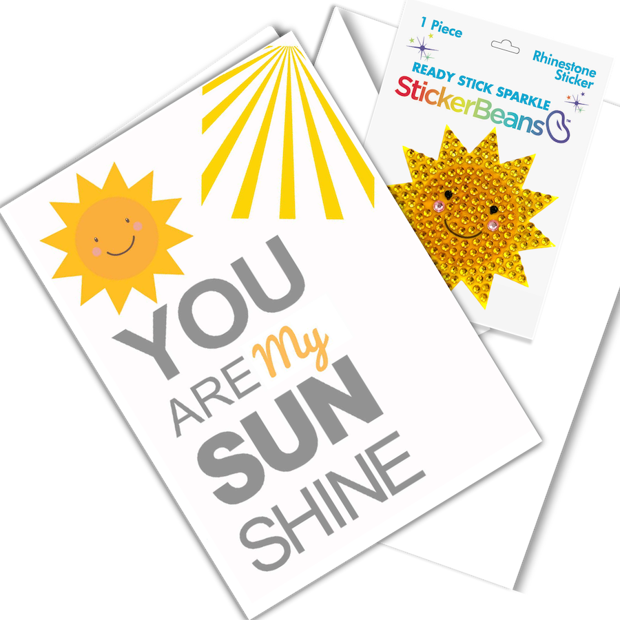You Are My Sunshine Stickerbean Card – StickerBean card with a specialty collectible inside for camp mail surprises by Bee Bee Designs