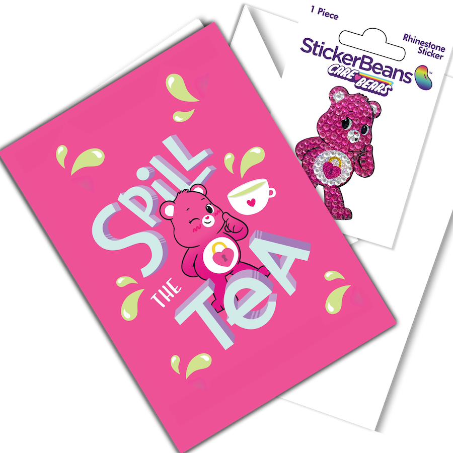 Spill The Tea Stickerbean Card – StickerBean card with a specialty collectible inside for camp mail surprises by Bee Bee Designs