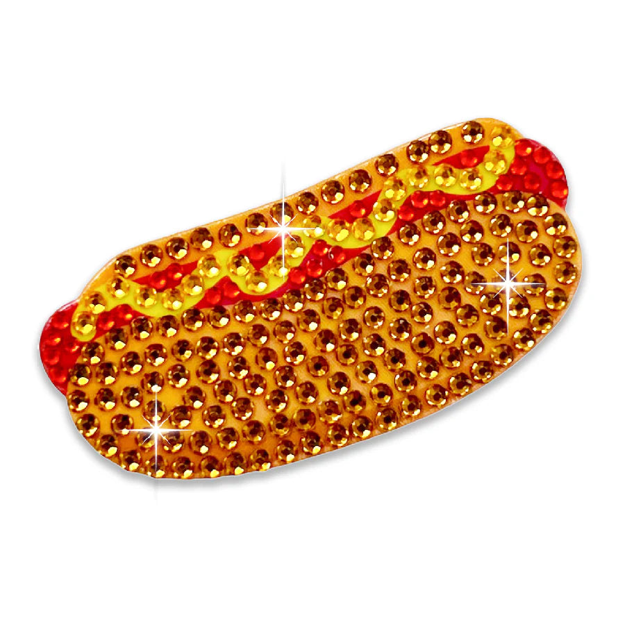 Hot Diggity Dawg Stickerbean – collectible StickerBean for trading + decorating at sleepaway or overnight camp by Bee Bee Designs