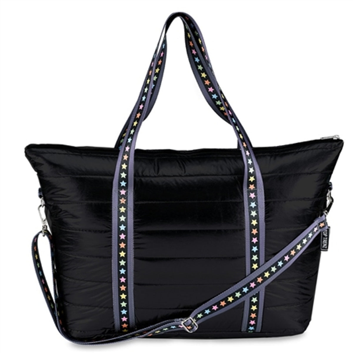 Black Puffer Weekender Tote with Multi Star Straps - Bee Bee Designs
