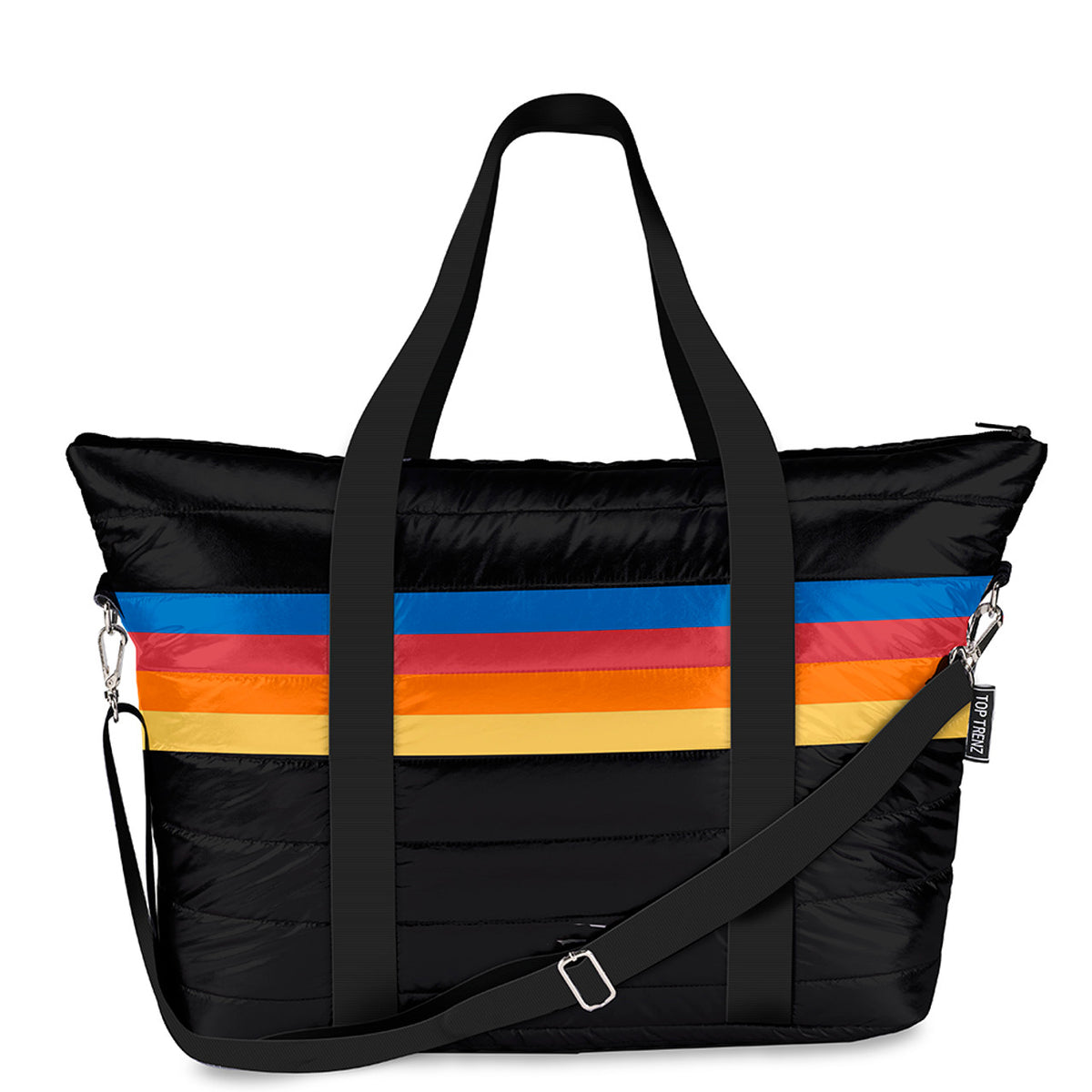 Black Retro Stripe Puffer Weekender Tote - Bee Bee Designs