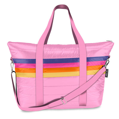 Pink Retro Stripe Puffer Weekender Tote - Bee Bee Designs