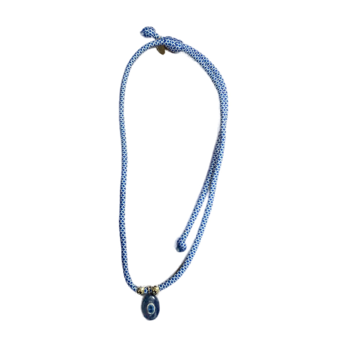 Little Gem Slider Necklace in blue and white with a blue gem pendant