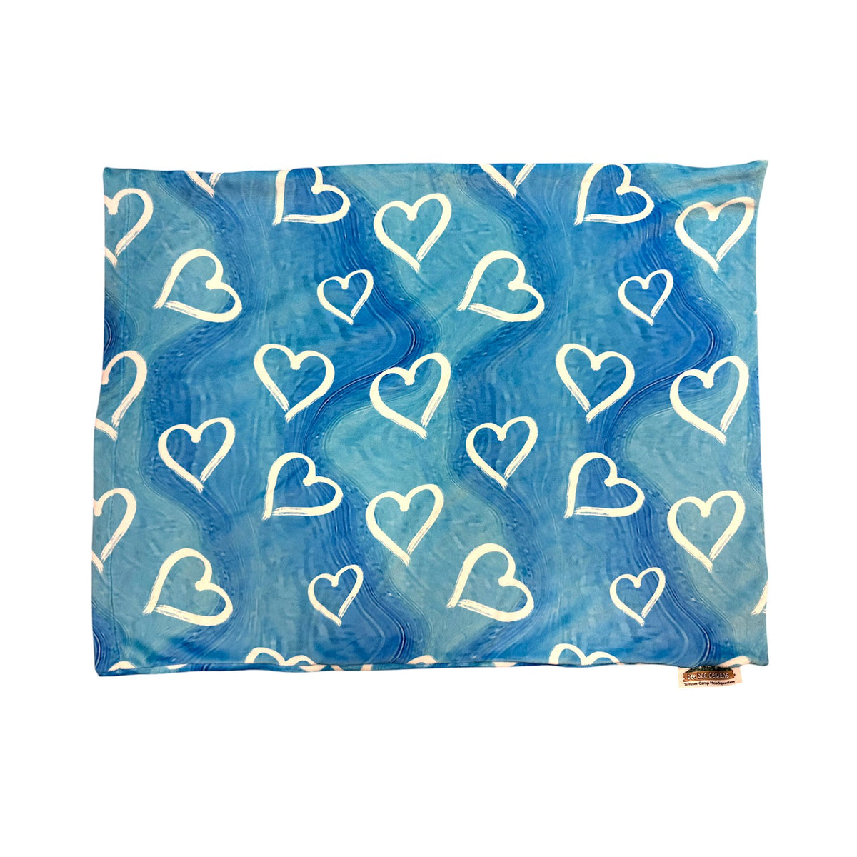 Blue Painted Hearts Fuzzy Pillowcase - Bee Bee Designs