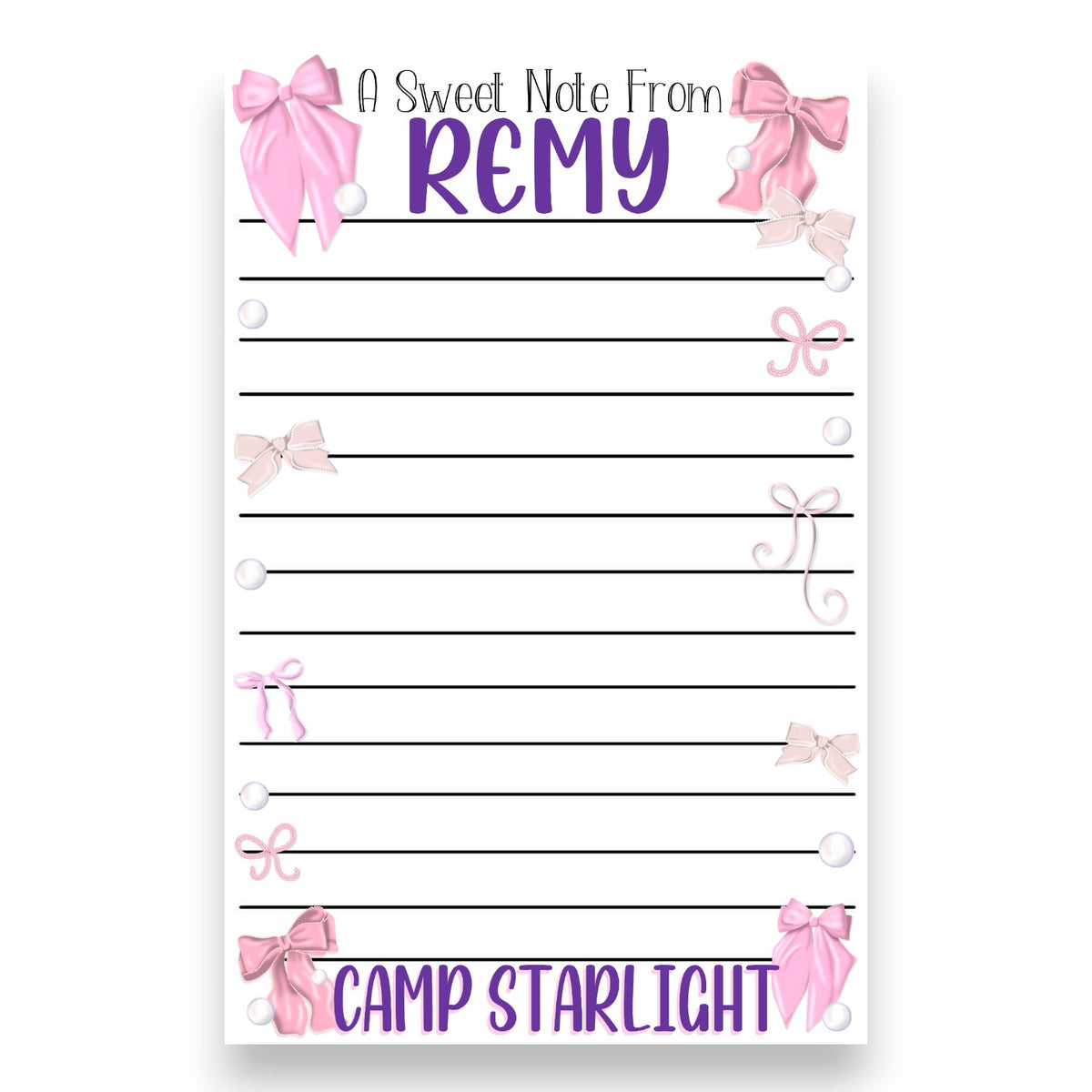 Bows Lined Camp Stationery Camp Notecards – letters FROM camp notecards (8 cards + 8 envelopes) for sleepaway/overnight camp by Bee Bee Designs