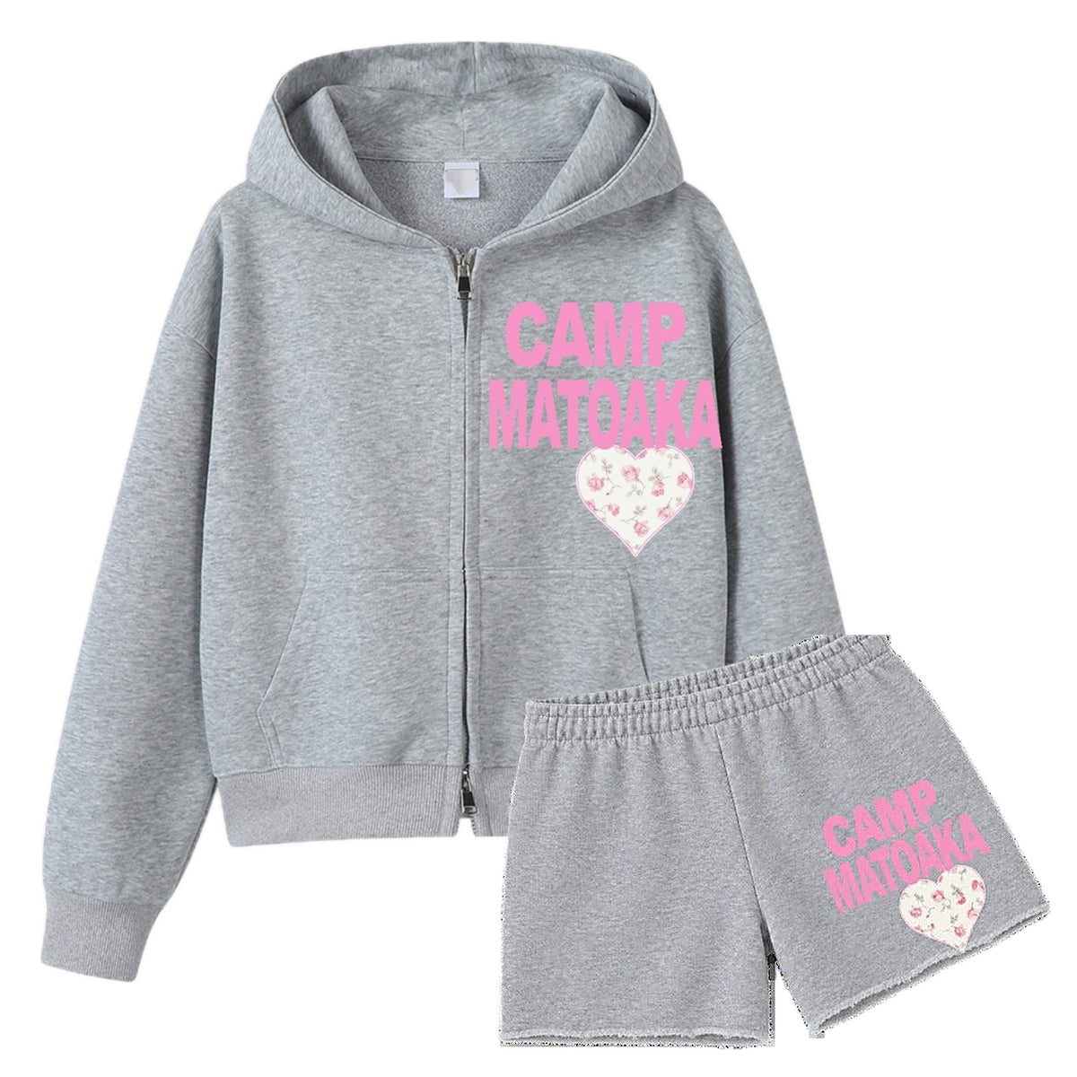 Camp City Set - personalized zip up hoodie and sweat shorts with camp name