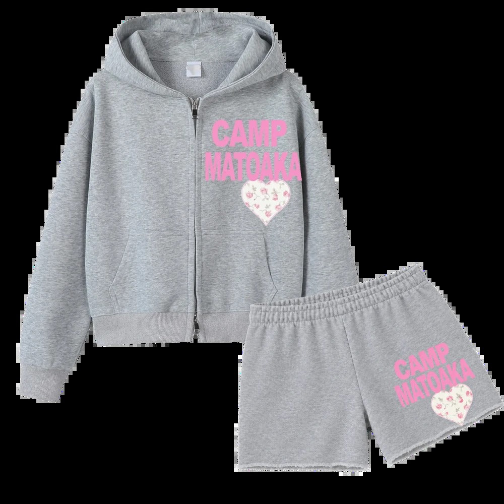 Camp City Set - personalized zip up hoodie and sweat shorts with camp name