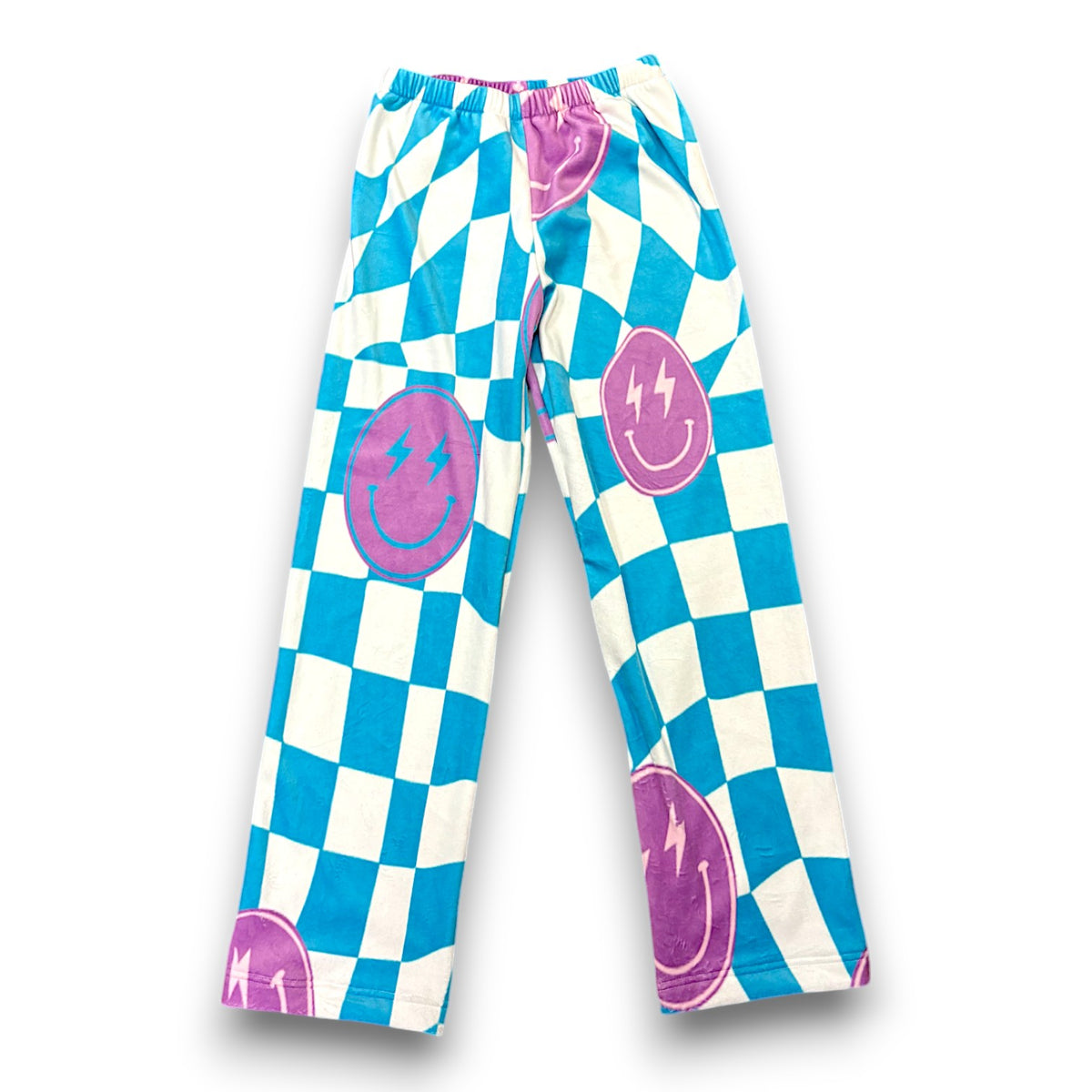Checkered Smiley Fuzzy Pants - Bee Bee Designs