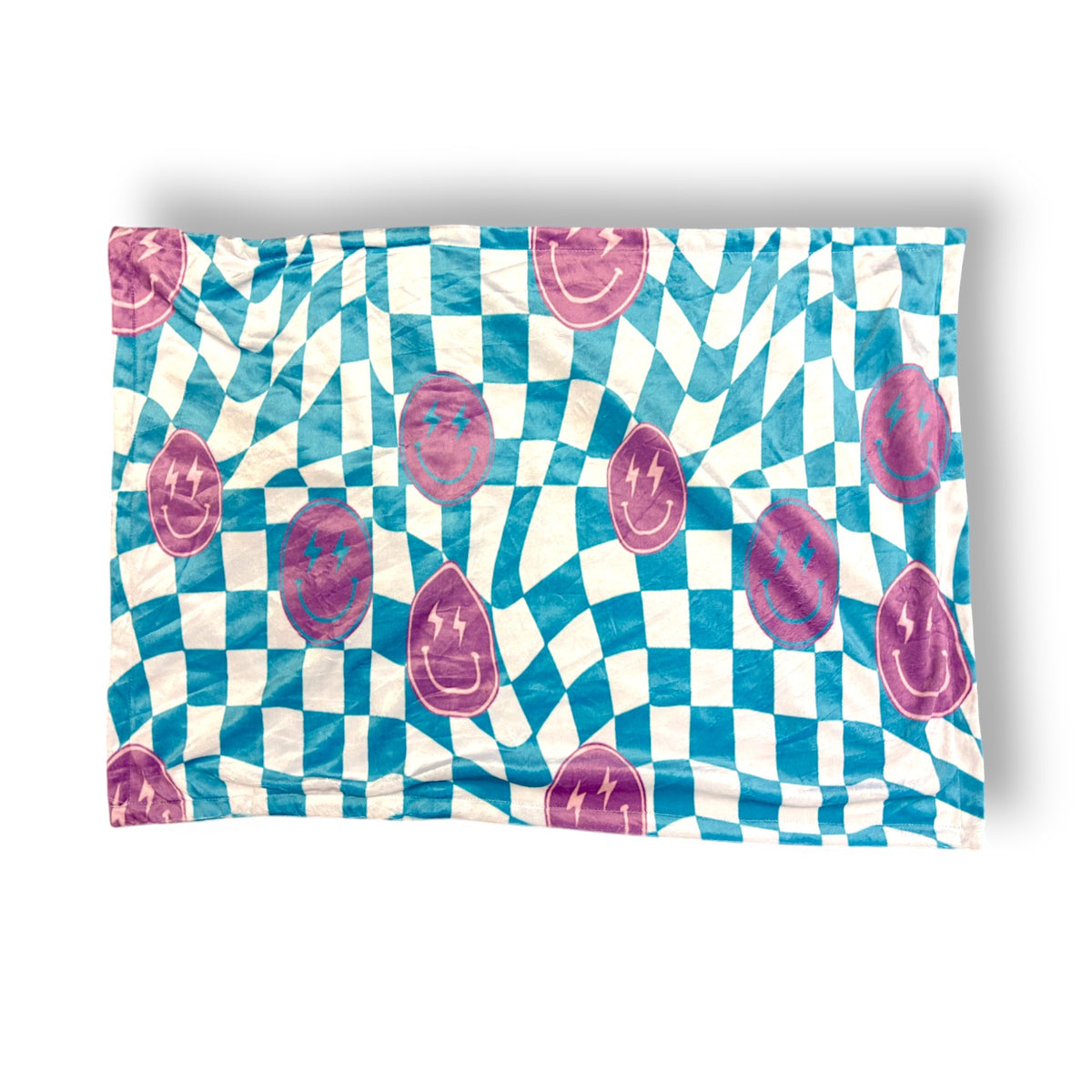 Checkered Smiley Fuzzy Pillowcase - Bee Bee Designs