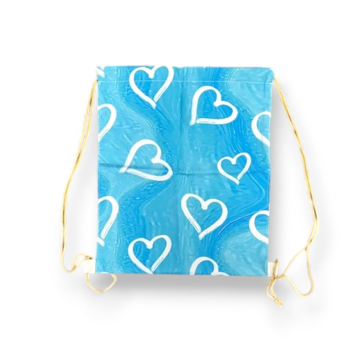 Blue Painted Hearts Drawstring Bag - Bee Bee Designs