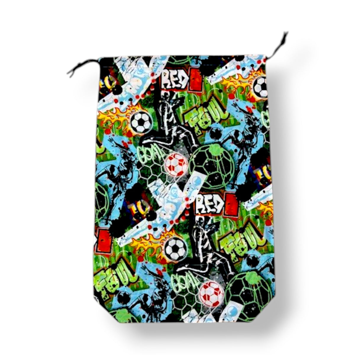 Graffiti Soccer Camp Mesh Laundry Bag for dirty clothes – summer camp essential, breathable mesh, Bee Bee Designs.