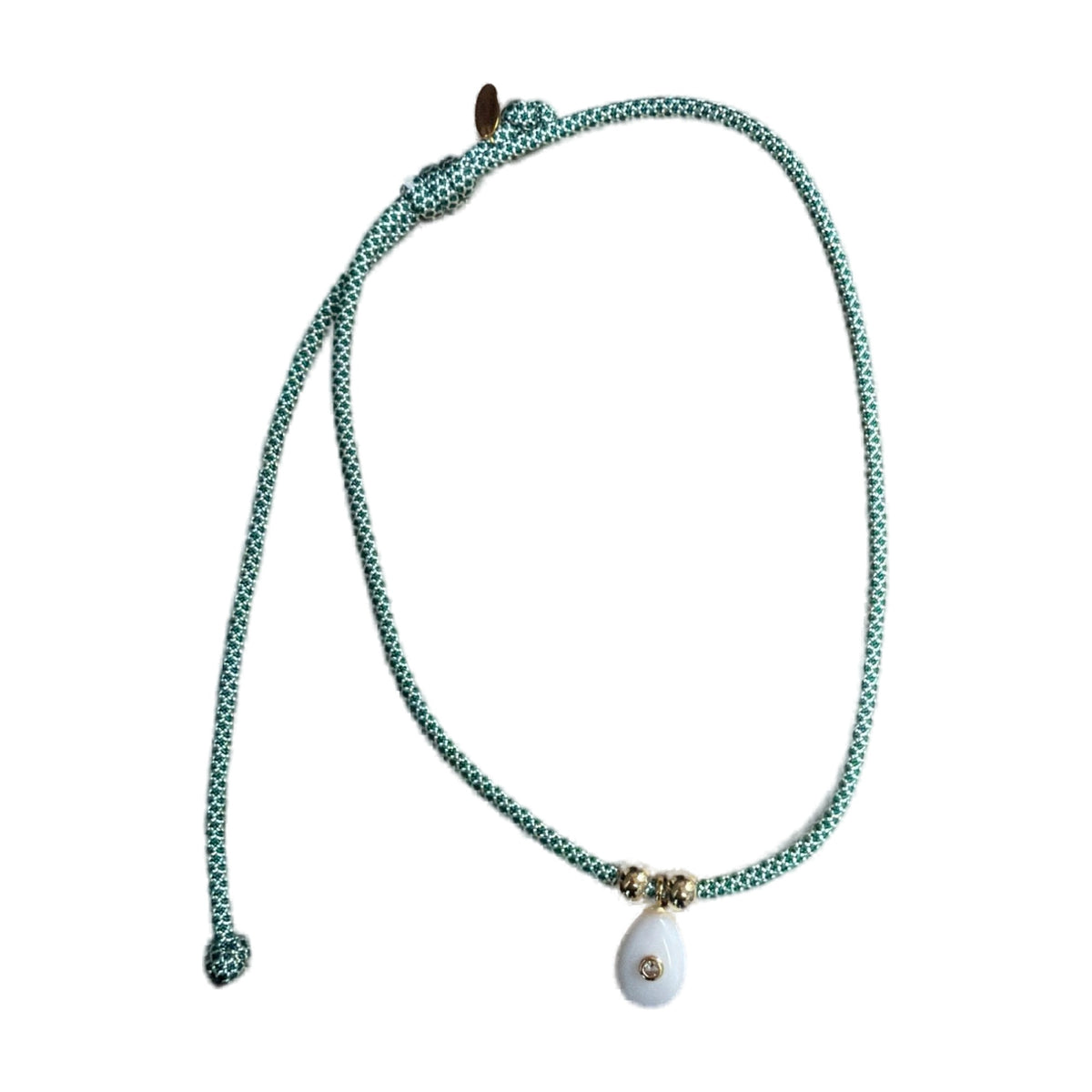 Little Gem Slider Necklace in green and white with a white gem pendant