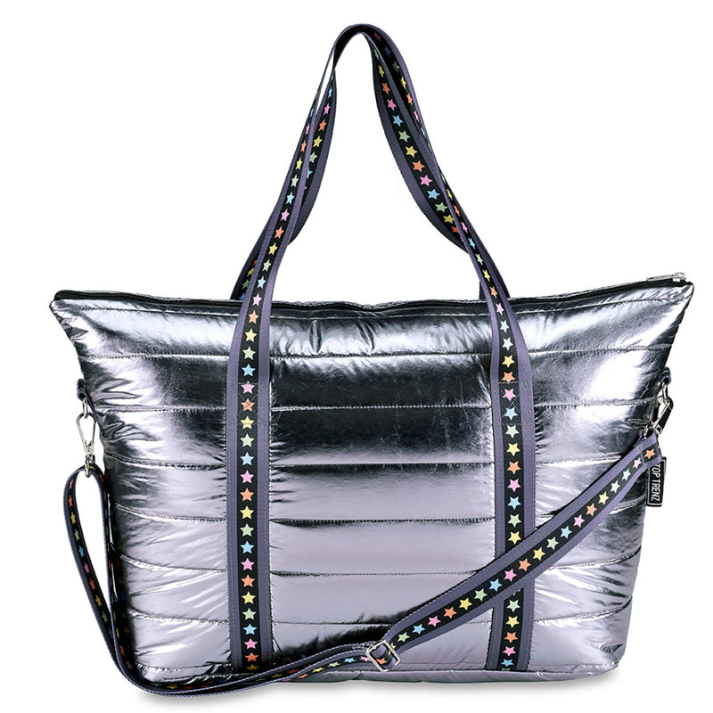 Gunmetal Puffer Weekender Tote w/ Multi Star Straps