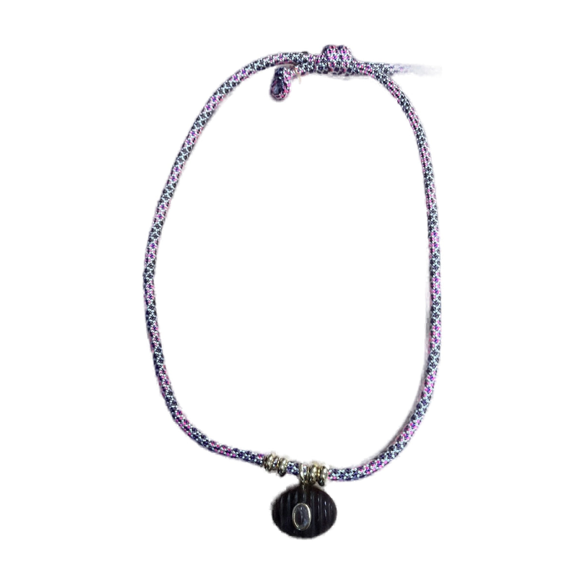 Little Gem Slider Necklace in pink and purple with a dark gem pendant