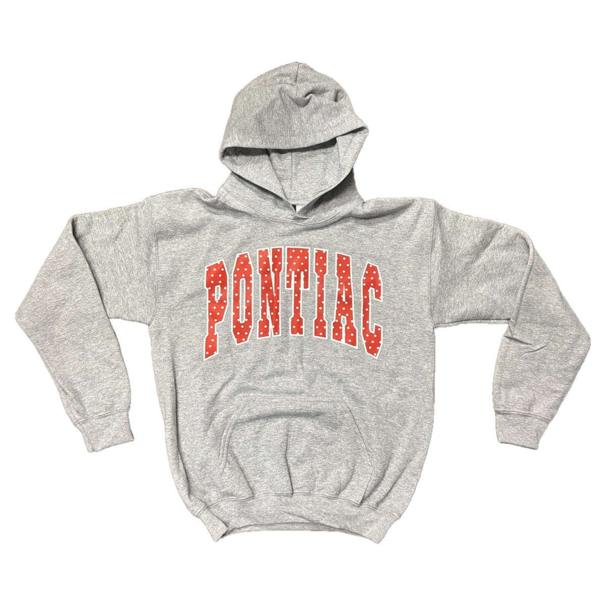 Polka Dot Camp Sweatshirt in gray with red polka dot Pontiac letters