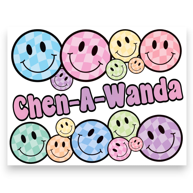 Checkered Pastel Smileys Camp Notecards