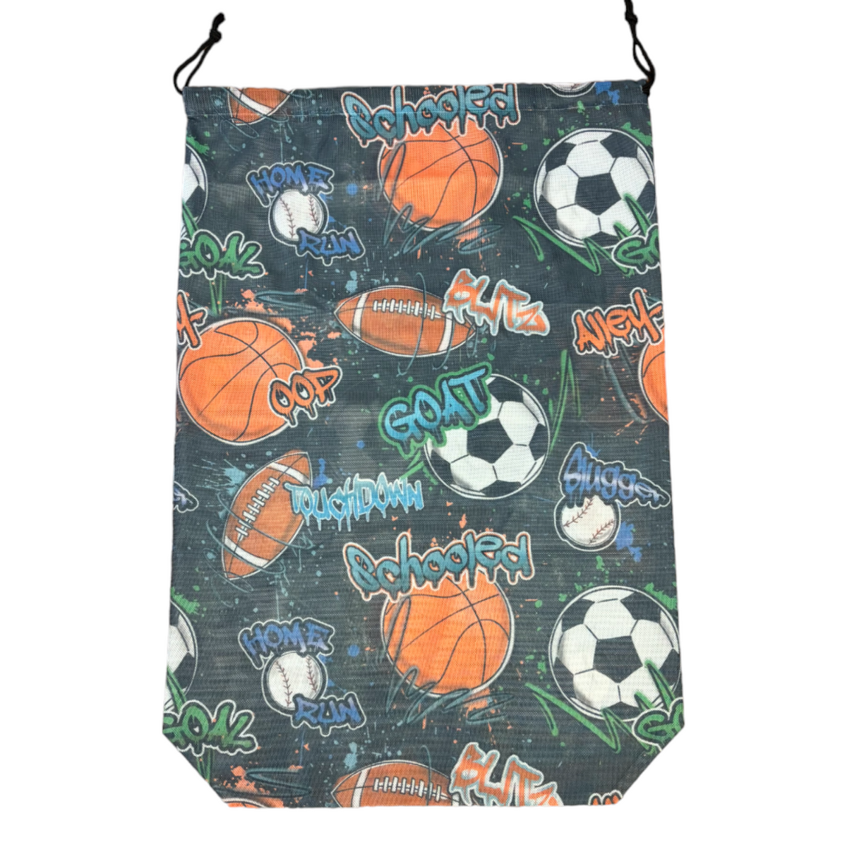 Street Sports Camp Mesh Laundry Bag for dirty clothes – summer camp essential, breathable mesh, Bee Bee Designs.