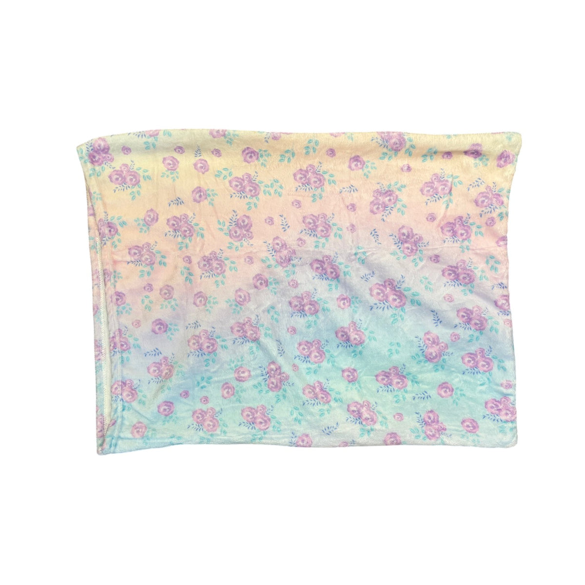 Blushing Blossoms Pillowcase in pastel yellow-to-aqua ombre with purple roses