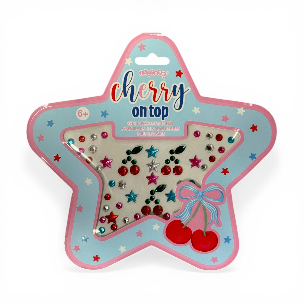 Cherry on Top face gems in a star-shaped package with cherries, stars and colorful gems
