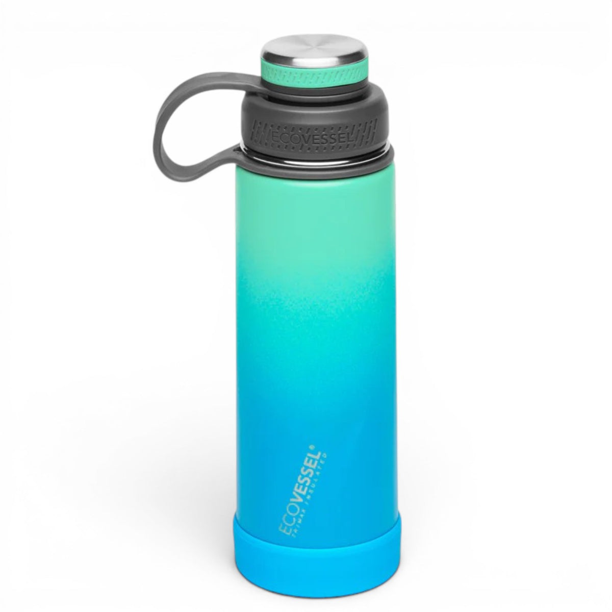 Northern Lights Triple Insulated Water Bottle in teal to turquoise ombre gradient with black handle loop and silver cap