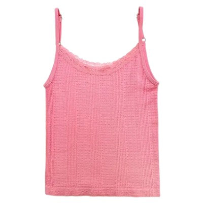 Begonia Pink Lace Trim Textured Cami