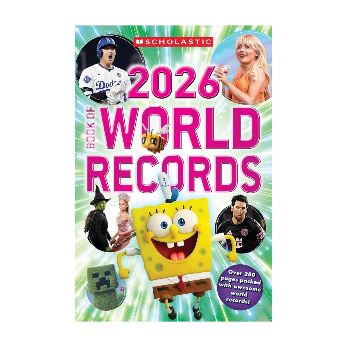 Scholastic 2026 Book of World Records cover with SpongeBob and athletes
