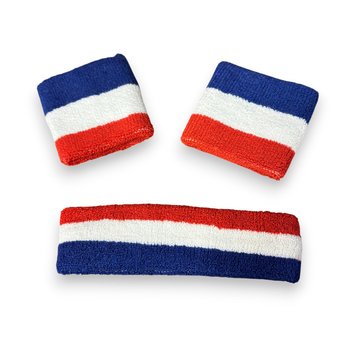Terry July 4th Headband and Wristband Set in red, white and blue stripes