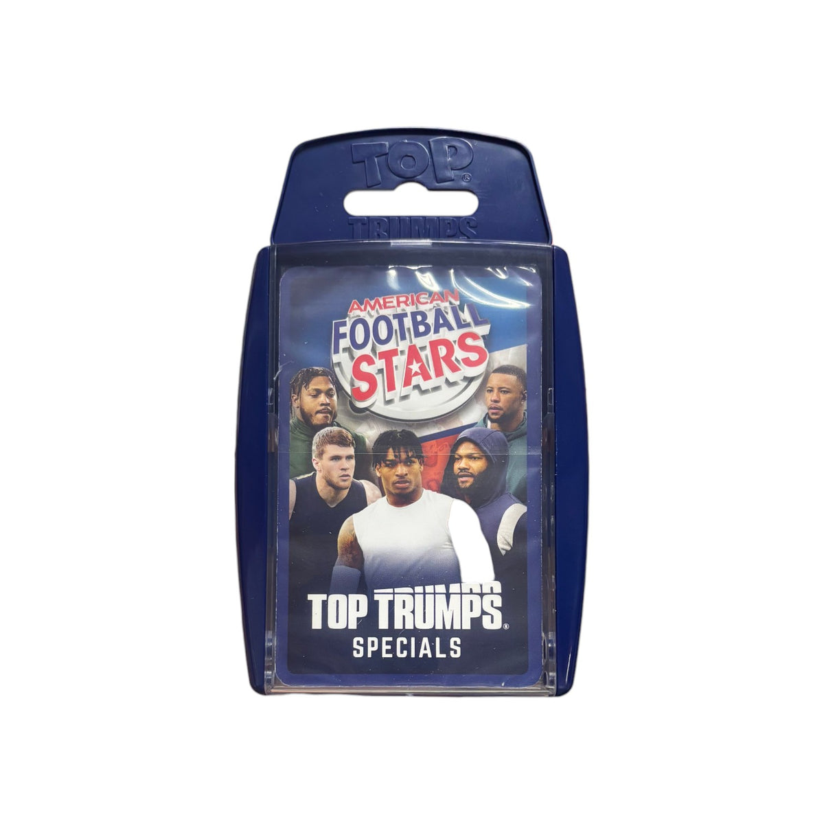 Top Trumps American Football Stars card game in a blue case with player photos